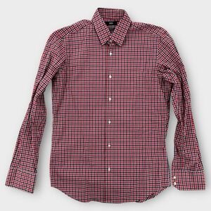 BOSS Hugo Boss Shirt Mens 15‎ 38 Regular Fit Plaid Red Blue Egypt Cotton Italy